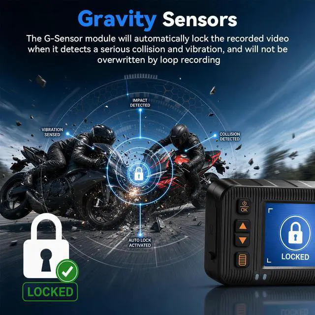 Alt view image 5 of 5 - Motorcycle Dash Cam Front and Rear,2 Inch Screen Motorbike Dual Camera DVR, IP67 Waterproof Motorbike Camera with Light Vision G-Sensor,Loop Recording,Dashcam