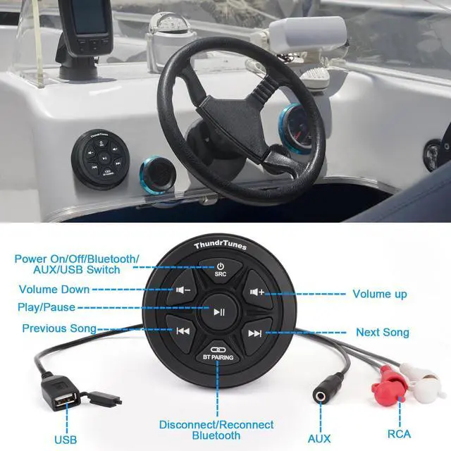 Alt view image 4 of 5 - White Boat Stereo Marine Audio with 2 Channels Class D Amplifier AUX USB Bluetooth Streaming Boats Golf Carts Powersports Vehicle Truck UTV ATV