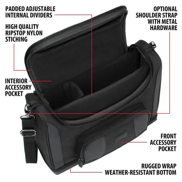 Alt view image 4 of 5 - USA Gear Mini Projector Case with Accessory Storage, Customizable Interior, Water Resistant - Portable Shoulder Bag Fits Small LED Projectors, Vankyo, DR. J, Apeman, Topvision, DBPOWER, GooDee - Black