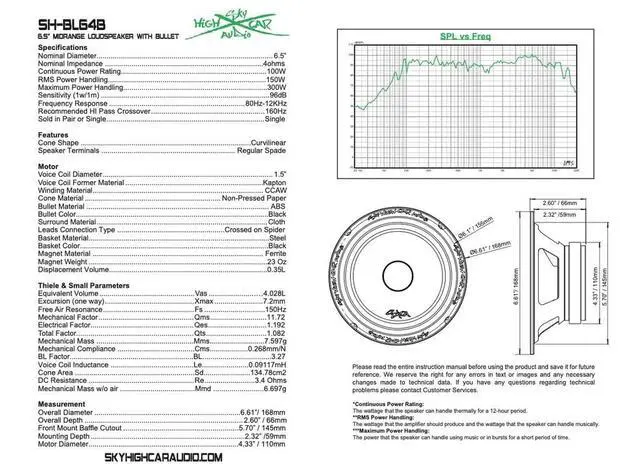 Alt view image 5 of 5 - Sky High Car Audio SH-BL64B 6.5" 4 ohm Bullet Midrange Loudspeaker (Single)
