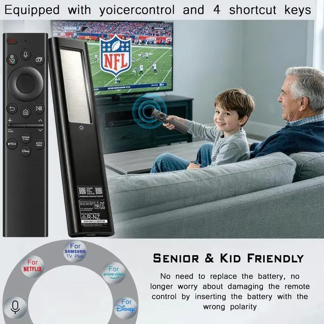 Alt view image 4 of 5 - for Samsung Frame Smart TV Remote Replacement: Solar Powered USB-C Fast Charge, 6-12 Months Battery Life, Voice Bluetooth Controller Compatible with Samsung 2020-2025 Neo QLED 4K Smart TVs