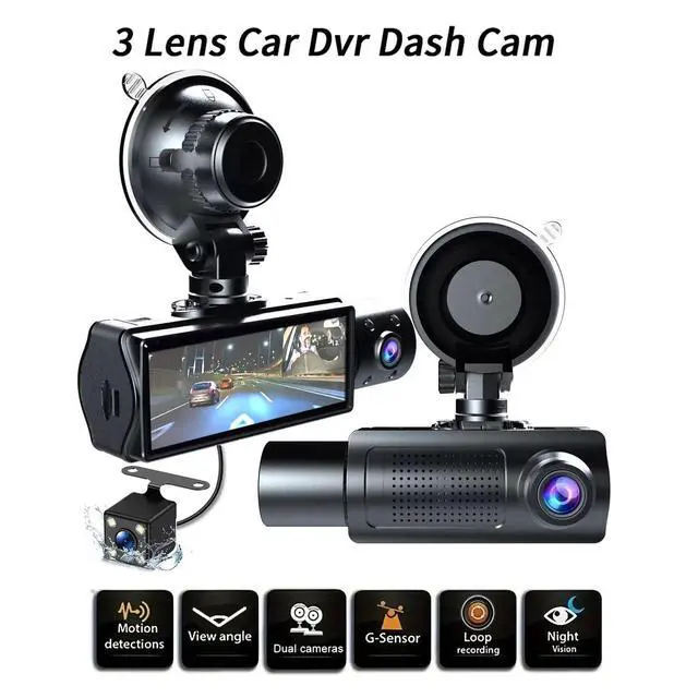 Alt view image 2 of 5 - 1080P Triple Dash Cam, Front Rear Inside Car Camera with Night Motion Detection G Sensor 24H Parking Mode Loop Recording Wide Angle for Drivers and Family Road Trips