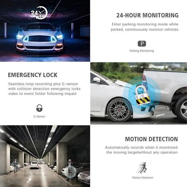 Alt view image 5 of 5 - 1080P Triple Dash Cam, Front Rear Inside Car Camera with Night Motion Detection G Sensor 24H Parking Mode Loop Recording Wide Angle for Drivers and Family Road Trips