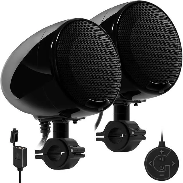 Main image of GoHawk Bluetooth Motorcycle Speakers ^^ 4.5" Waterproof Motorcycle Stereo System ^^ Built-in Amplifier Audio Music Player w/USB AUX, Great for Harley Touring ATV Scooter 4-Wheeler, AN4-X Black