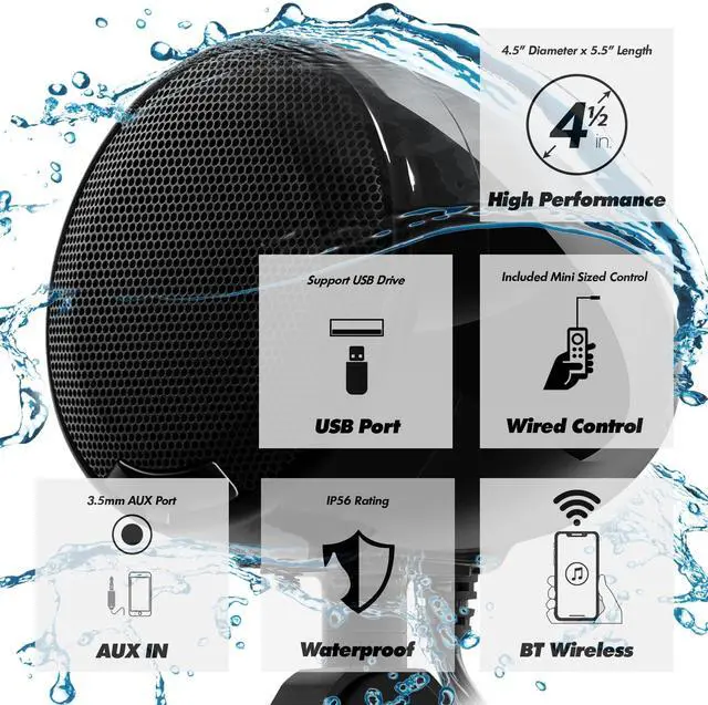 Alt view image 2 of 5 - GoHawk Bluetooth Motorcycle Speakers ^^ 4.5" Waterproof Motorcycle Stereo System ^^ Built-in Amplifier Audio Music Player w/USB AUX, Great for Harley Touring ATV Scooter 4-Wheeler, AN4-X Black