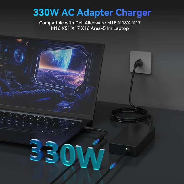 Alt view image 2 of 5 - Ruilezyo 330W Laptop Charger Compatible with Dell G15 G16 5535 5530 7630 7620 Alienware M16 M17 M18 M18X R5 R4 R3 R2 R1 X16 X17 R2 R1 X51 Area-51m 18 17 R5 R4 R3 Gaming Laptop AC Adapter LA330PM190