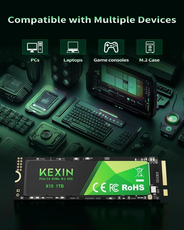 Alt view image 5 of 5 - KEXIN SSD M.2 NVMe Internal SSD 1TB M.2 2280, PCIe Gen 3.0, up to 3500 MB/s Read, 3000 MB/s Write, Internal Solid State Drive Compatible with Laptop,PC,Gaming Black,1TB