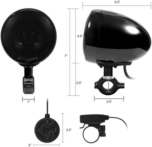 Alt view image 5 of 5 - GoHawk Bluetooth Motorcycle Speakers ^^ 4.5" Waterproof Motorcycle Stereo System ^^ Built-in Amplifier Audio Music Player w/USB AUX, Great for Harley Touring ATV Scooter 4-Wheeler, AN4-X Black