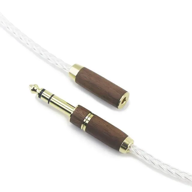 Alt view image 2 of 5 - ABLET 3.5mm 1/8" TRS Male and 6.3mm 1/4" Adapter to 4.4mm Balanced Female Headphone Audio Adapter Walnut Wood Shell Cable 8 Cores 6N OCC Copper Single Crystal Silver Plated Wire