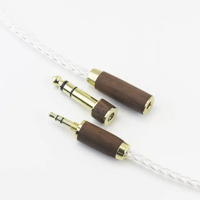 Alt view image 3 of 5 - ABLET 3.5mm 1/8" TRS Male and 6.3mm 1/4" Adapter to 4.4mm Balanced Female Headphone Audio Adapter Walnut Wood Shell Cable 8 Cores 6N OCC Copper Single Crystal Silver Plated Wire