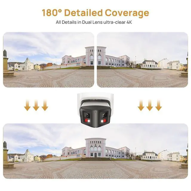 Alt view image 2 of 5 - PANOEAGLE 4K Dual-Lens PoE Security Camera with 180 Panoramic View,Outdoor 8MP IP Turret Camera w/Human/Vehicle Detection,98ft Full Color/IR Night Vision,2-Way Talk,SD Slot(512GB),IP67,NDAA Complaint