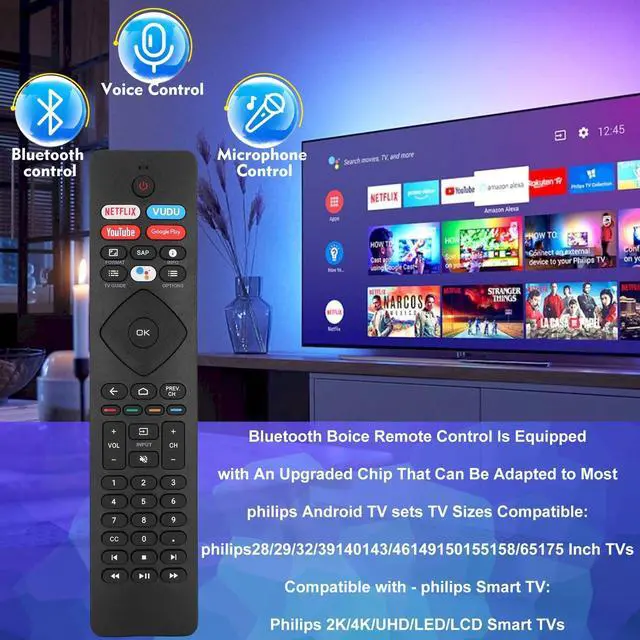 Alt view image 2 of 5 - 2 Pcs Voice Remote Control for Phillips Voice TV Replacement. Universal Remote Control for Philip 4K UltraHD Smart Android TV with Google Assistant. for Philips 43" 50" 55" 65" 75"