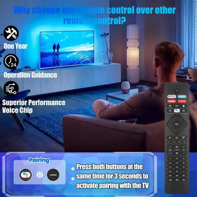 Alt view image 4 of 5 - 2 Pcs Voice Remote Control for Phillips Voice TV Replacement. Universal Remote Control for Philip 4K UltraHD Smart Android TV with Google Assistant. for Philips 43" 50" 55" 65" 75"
