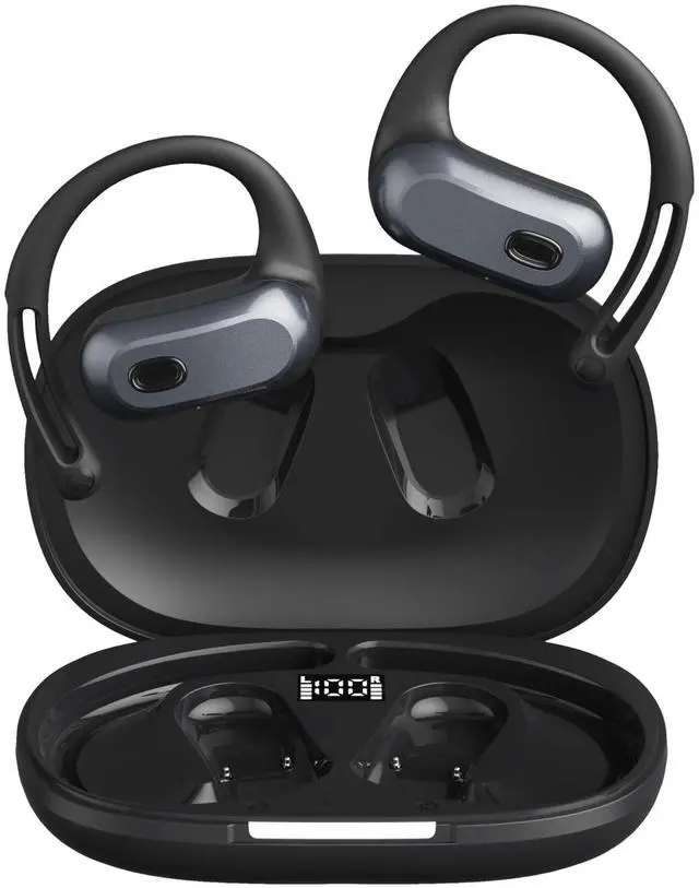 Main image of Butyoef Open Ear Headphones,Silicone Ear Hanger,360-Degree Panoramic Sound,Air Conduction, LED Display,IPX7 Waterproof, Wireless Earbuds for Meeting, Driving,Traveling (Black)