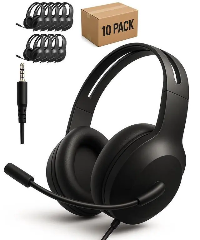Main image of Joyqua 10 Pack Kids Headphones with Microphone, Djustable & Durable School Headphones 3.5mm Jack, Comfortable Over-Ear Headphones for Children, Black