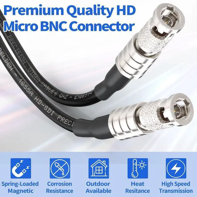 Alt view image 2 of 5 - Superbat Micro BNC Cable 2ft Belden 1855A HDBNC Male to Male Cable 2-Pack