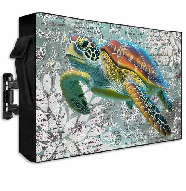 Main image of Ocean Outdoor TV Cover 50 Inch Weatherproof Sea Turtle Nautical Map for Outside, 600D Thick Waterproof Outdoor Screen Protector Outside TV Cover with Zipper for 48 to 50 inch Screens