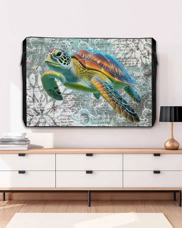 Alt view image 3 of 5 - Ocean Outdoor TV Cover 50 Inch Weatherproof Sea Turtle Nautical Map for Outside, 600D Thick Waterproof Outdoor Screen Protector Outside TV Cover with Zipper for 48 to 50 inch Screens