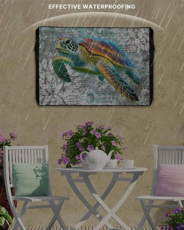 Alt view image 4 of 5 - Ocean Outdoor TV Cover 50 Inch Weatherproof Sea Turtle Nautical Map for Outside, 600D Thick Waterproof Outdoor Screen Protector Outside TV Cover with Zipper for 48 to 50 inch Screens