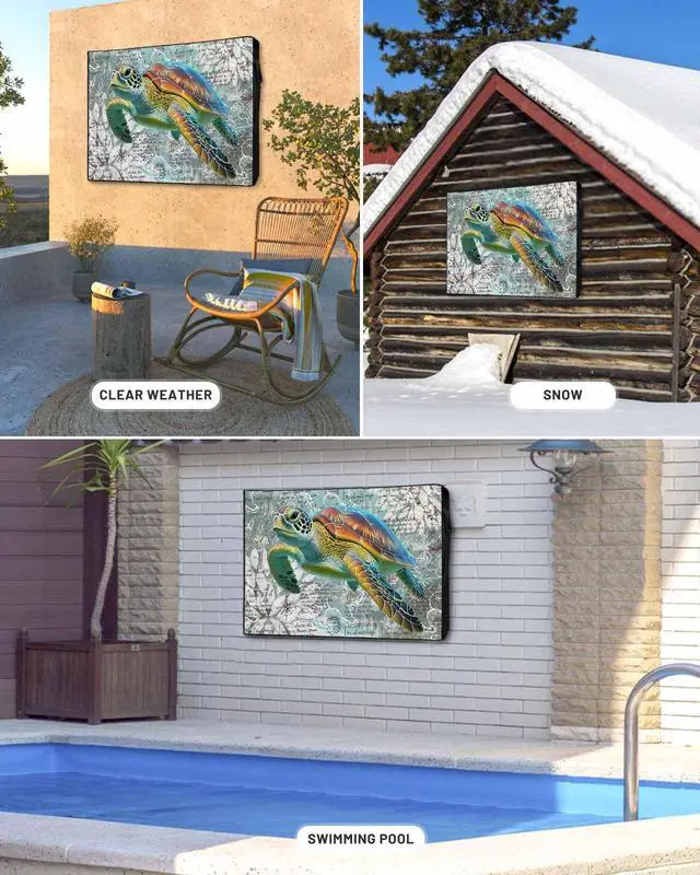 Alt view image 5 of 5 - Ocean Outdoor TV Cover 50 Inch Weatherproof Sea Turtle Nautical Map for Outside, 600D Thick Waterproof Outdoor Screen Protector Outside TV Cover with Zipper for 48 to 50 inch Screens
