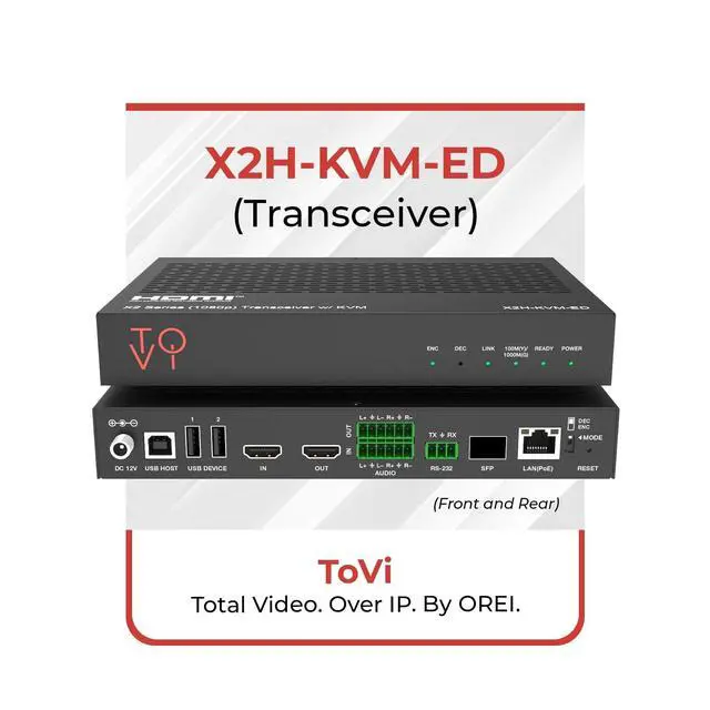 Alt view image 2 of 5 - ToVi 4K AV-Over-IP HDMI Encoder/Decoder with USB/KVM, PoE, RS-232, IR, Fiber & RJ45, Multi-Window, Video Wall, Matrix Switching, 100m CAT6 Transmission (X2H-KVM-ED)