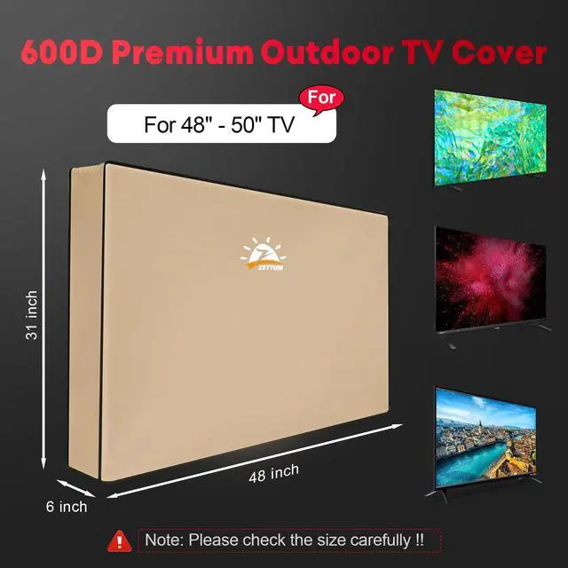 Alt view image 2 of 5 - Zettum Outdoor TV Cover 50 Inch - 600D TV Cover Waterproof Weatherproof for 48 to 50 Inch Outdoor TV, Heavy Duty TV Enclosure Protector for Outside Flat Screen TV (Size: 48""L x 6""D x 31""H), Beige