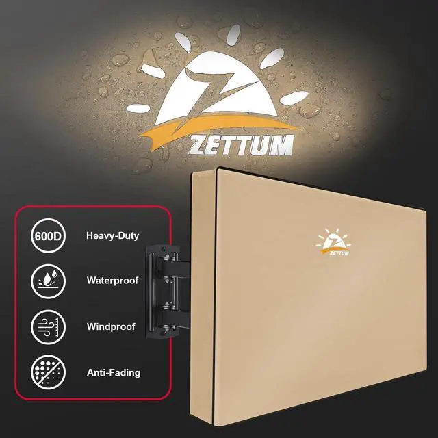 Alt view image 3 of 5 - Zettum Outdoor TV Cover 50 Inch - 600D TV Cover Waterproof Weatherproof for 48 to 50 Inch Outdoor TV, Heavy Duty TV Enclosure Protector for Outside Flat Screen TV (Size: 48""L x 6""D x 31""H), Beige