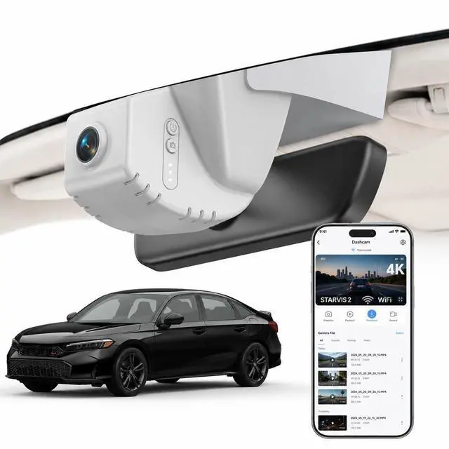 Main image of OVAMAN Front 4K & Rear 1080P STARVIS 2 Dash Cam for Honda Civic, Dual Channel Camera with Loop Recording, Gravity Sensor, WiFi & App, Plug & Play