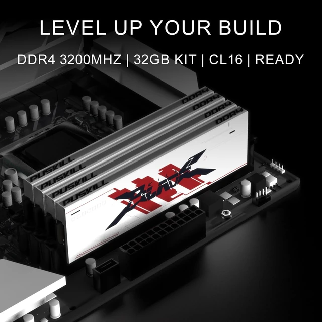 Alt view image 2 of 5 - PUSKILL DDR4 3200MHz CL16 Desktop RAM Kit Heatsink, 32GB (2x16GB)