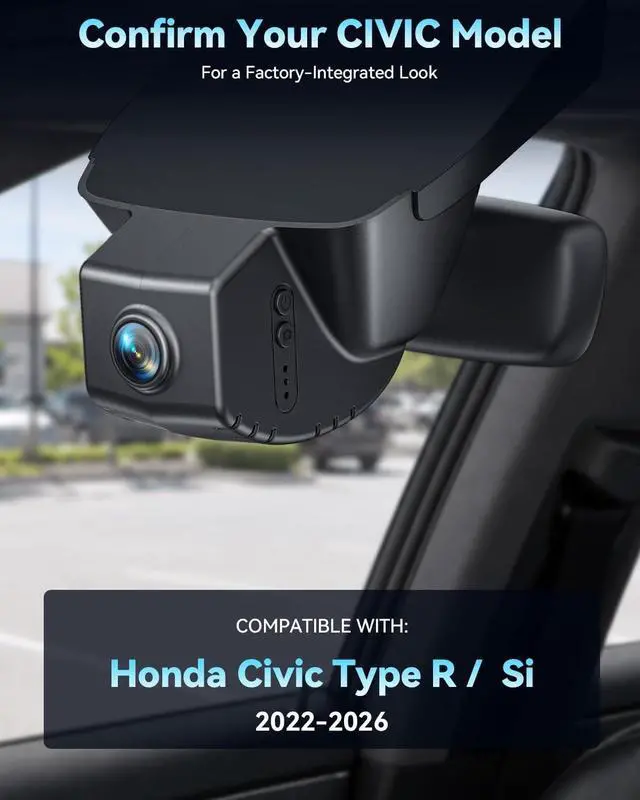 Alt view image 2 of 5 - OVAMAN Front 4K & Rear 1080P STARVIS 2 Dash Cam for Honda Civic, Dual Channel Camera with Loop Recording, Gravity Sensor, WiFi & App, Plug & Play