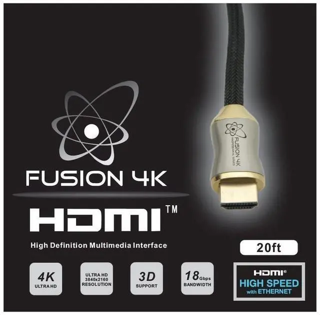 Main image of Fusion4k 4K HDMI Cable 20 Feet - High Speed 18Gbps ^^ 4K@60Hz 2K@144Hz 1080p@240Hz ^^ HDR ARC Dolby Atmos ^^ Braided Cord for PS5, Xbox Series X, Apple TV, Roku, Soundbar, Gaming Monitor