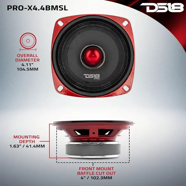Alt view image 3 of 5 - DS18 PRO-X4.4BMSL Car Speaker 4" Shallow Mid-Range Loudspeaker with Bullet 200 Watts Max Power 100 Watts RMS 4-Ohm - Boost Your Sound Systems Volume - 1 Speaker