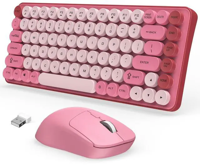 Main image of LAMA Colorful Wireless Keyboard and Mouse Combo, Retro 85 Keys Round Keyboard Mouse Set, Adjustable DPI Mouse, 2.4GHz USB Receiver, Silent Keyboard, Cute Mouse for PC, Windows, MAC, Desktop,Lap