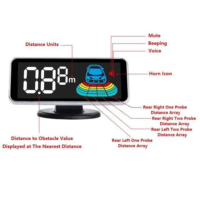 Alt view image 2 of 5 - Universal 4-Sensor Car Reverse Backup Radar System - LED Display Parking Sensor Kit with Voice Alert & Distance Alarm - 12V Auto Rear Alert Monitor System compatible with Ford SUV Truck