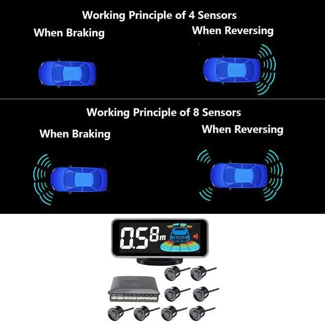 Alt view image 5 of 5 - Universal 4-Sensor Car Reverse Backup Radar System - LED Display Parking Sensor Kit with Voice Alert & Distance Alarm - 12V Auto Rear Alert Monitor System compatible with Ford SUV Truck