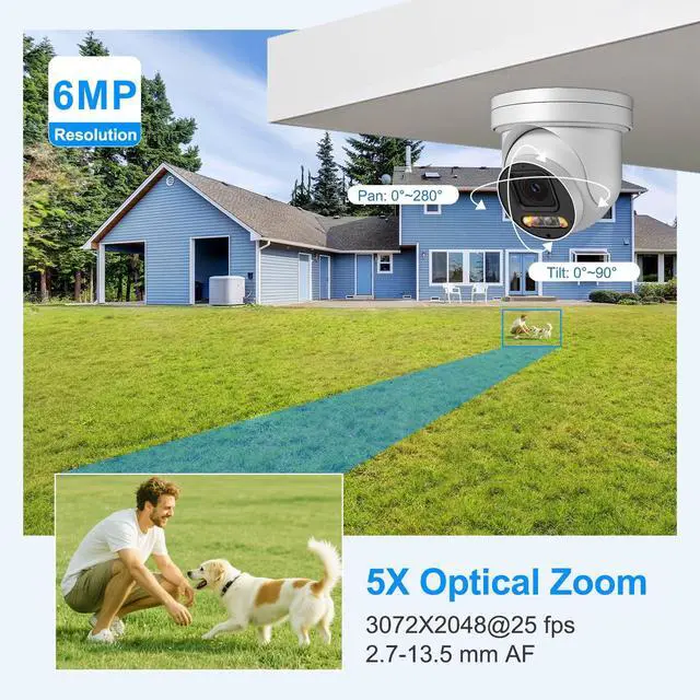 Alt view image 2 of 5 - UNILOOK 6MP PTZ PoE IP Camera Outdoor, Pan Tilt Zoom IP Security Camera, 5X Optical Zoom 2.7~13.5mm Lens with Human Vehicle Detection, Smart Dual Light, Two Way Talk, IP66, SD Slot, NDAA