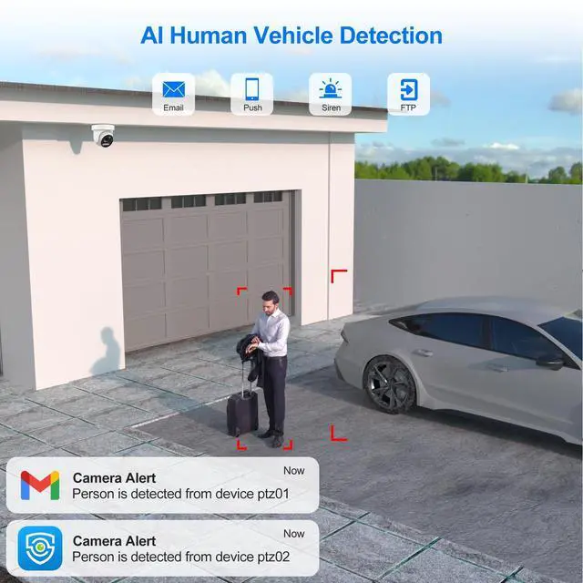Alt view image 4 of 5 - UNILOOK 6MP PTZ PoE IP Camera Outdoor, Pan Tilt Zoom IP Security Camera, 5X Optical Zoom 2.7~13.5mm Lens with Human Vehicle Detection, Smart Dual Light, Two Way Talk, IP66, SD Slot, NDAA