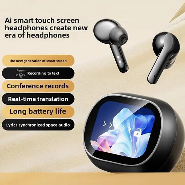 Alt view image 3 of 5 - ZKBSIAXD Wireless Earbuds Bluetooth 5.3 with AI Translator, Smart Touch Screen Case, ENC Noise Cancelling in-Ear Headphones, 48H Playtime, HiFi Sound, Touch Control, Support 26 Languages-Black