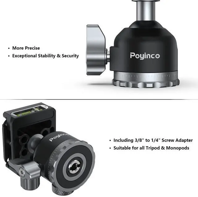 Alt view image 3 of 5 - POYINCO Tripod Mini Ball Head 360 Degree Rotating Panoramic Ballhead with 1/4" Screw Quick Shoe Plate, for Tripod Monopod Slider DSLR Camera Camcorder,Max Load up to 5 kg/ 11lb