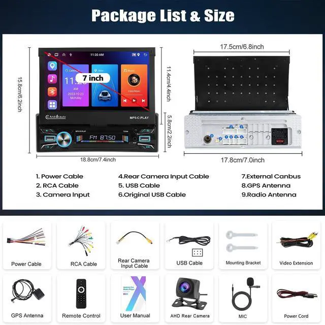 Alt view image 2 of 5 - SIXTOP 2+64G Android 13 Single Din Car Stereo 7 Inch Motorized Flip Out Touchscreen with Wireless Carplay Android Auto Mirror Link Various Theme GPS Navi FM RDS DSP SWC Bluetooth WiFi+AHD Camer
