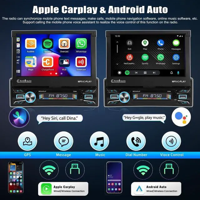 Alt view image 3 of 5 - SIXTOP 2+64G Android 13 Single Din Car Stereo 7 Inch Motorized Flip Out Touchscreen with Wireless Carplay Android Auto Mirror Link Various Theme GPS Navi FM RDS DSP SWC Bluetooth WiFi+AHD Camer