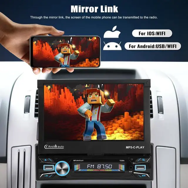 Alt view image 4 of 5 - SIXTOP 2+64G Android 13 Single Din Car Stereo 7 Inch Motorized Flip Out Touchscreen with Wireless Carplay Android Auto Mirror Link Various Theme GPS Navi FM RDS DSP SWC Bluetooth WiFi+AHD Camer