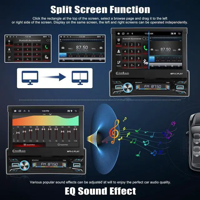 Alt view image 5 of 5 - SIXTOP 2+64G Android 13 Single Din Car Stereo 7 Inch Motorized Flip Out Touchscreen with Wireless Carplay Android Auto Mirror Link Various Theme GPS Navi FM RDS DSP SWC Bluetooth WiFi+AHD Camer