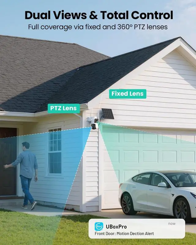 Alt view image 3 of 5 - LIWAN Dual Lens Solar Security Camera Wireless Outdoor, 360 PTZ & Fixed Dual Lens, 2K Color Night Vision, 8000mAh Battery, PIR Human Detection, IP66 Weatherproof, 2-Way Audio, 2.4GHz WiFi Only