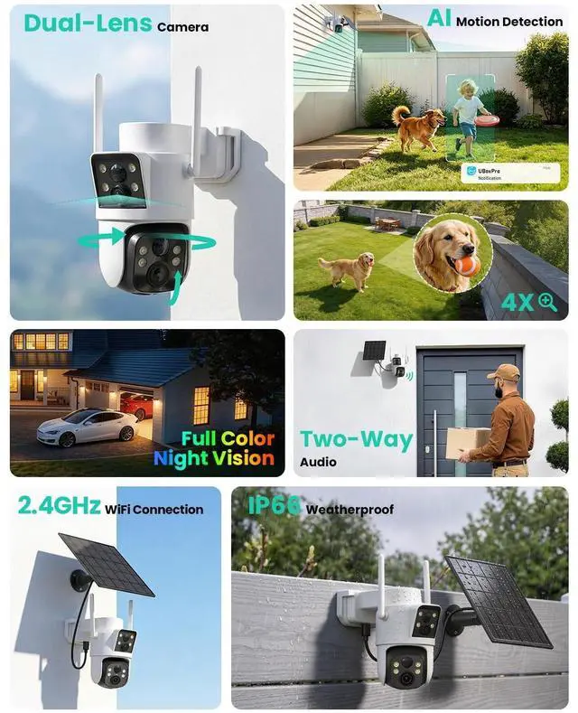 Alt view image 2 of 5 - LIWAN Dual Lens Solar Security Camera Wireless Outdoor, 360 PTZ & Fixed Dual Lens, 2K Color Night Vision, 8000mAh Battery, PIR Human Detection, IP66 Weatherproof, 2-Way Audio, 2.4GHz WiFi Only