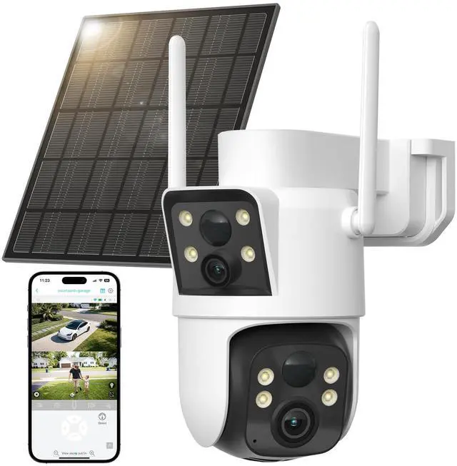 Main image of LIWAN Dual Lens Solar Security Camera Wireless Outdoor, 360 PTZ & Fixed Dual Lens, 2K Color Night Vision, 8000mAh Battery, PIR Human Detection, IP66 Weatherproof, 2-Way Audio, 2.4GHz WiFi Only