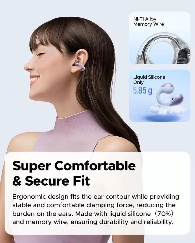 Alt view image 3 of 5 - SoundPEATS PearlClip Pro Clip-on Earbuds in Vibrant Purple, Ultra Comfortable Open Ear Design, Hi-Res Sound, Stable BT 6.0, 24H Battery, IPX5 - Purple
