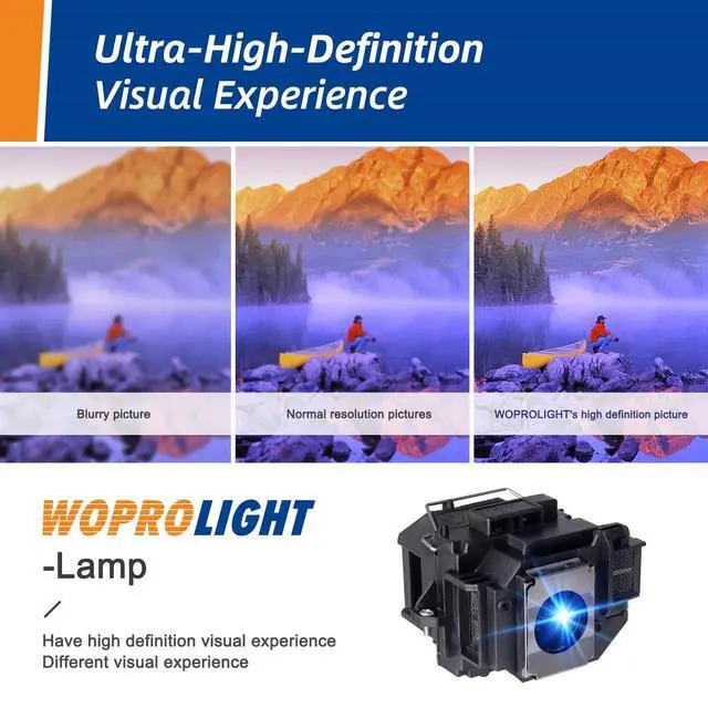 Alt view image 3 of 5 - Woprolight V13H010L54 for Epson-ELPLP54 Powerlite Home Cinema 705HD S7 S9 X9 S8 EX5200 EX7200 EX3200 S10 H310A H311A H331A X7 EX31 EX51 EX71 H368A H369A H376A Replacement Projector Lamp Bulb
