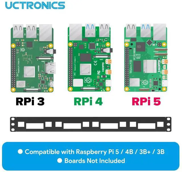 Alt view image 2 of 5 - UCTRONICS 1U Raspberry Pi Rack Mount, Heavy-Duty 2mm Carbon Steel 19" Rackmount, Supports 14 Raspberry Pi 5/4B/3B+, with Keystone Slots for Cluster & Server Setup