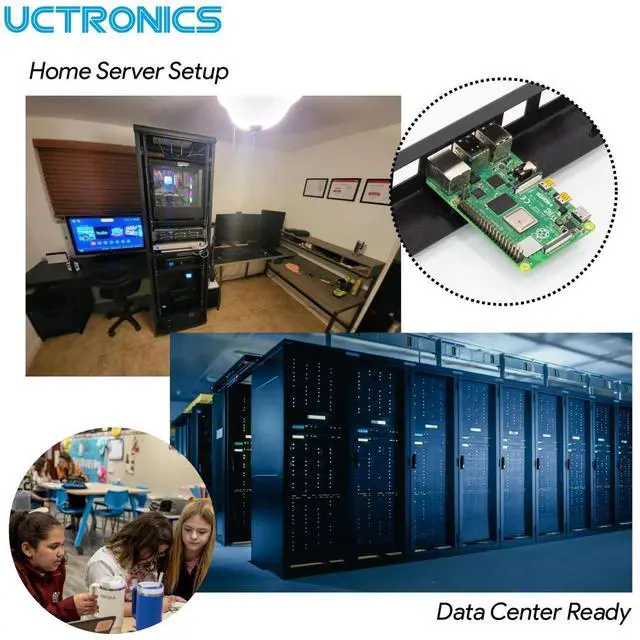 Alt view image 3 of 5 - UCTRONICS 1U Raspberry Pi Rack Mount, Heavy-Duty 2mm Carbon Steel 19" Rackmount, Supports 14 Raspberry Pi 5/4B/3B+, with Keystone Slots for Cluster & Server Setup